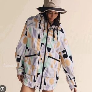 Free People Singing In The Rain Jacket Womens small Pastel Hooded Packable